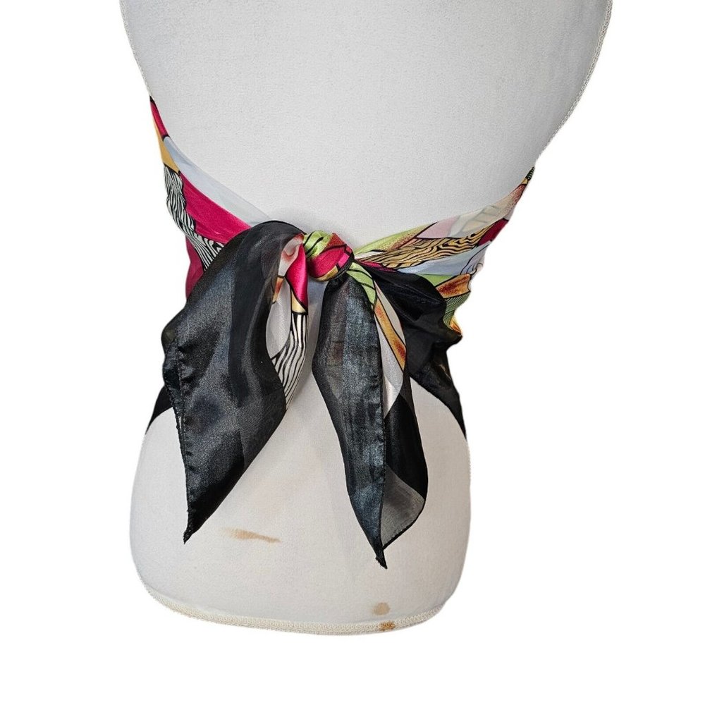 Vintage Picasso Semi-sheer Artsy Vibrant Pink Green Satin Silk Scarf Square 36" - Picture 3 of 10